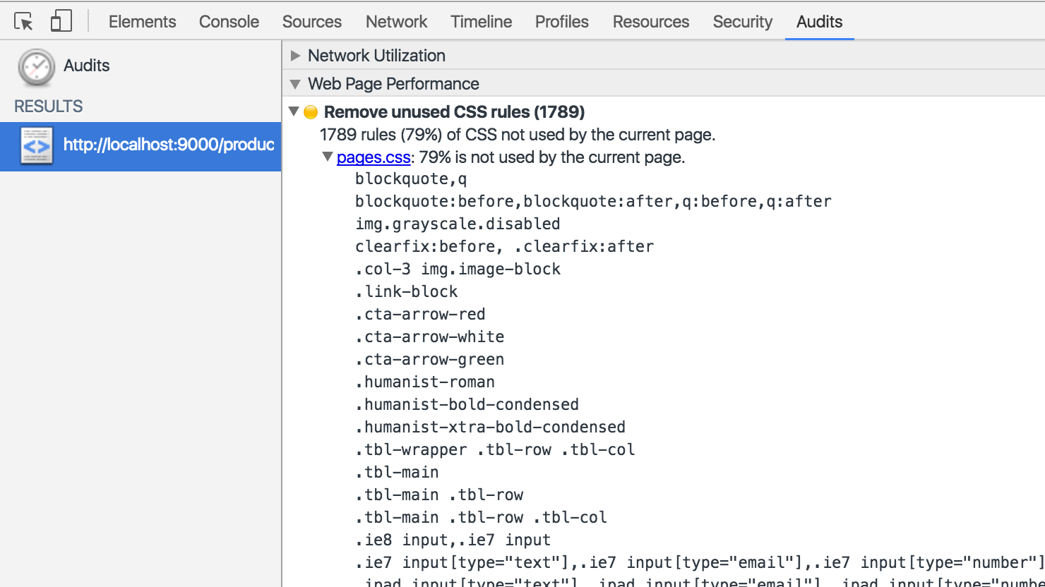 Screenshot of Web Performance Audit in Chrome Devtools
