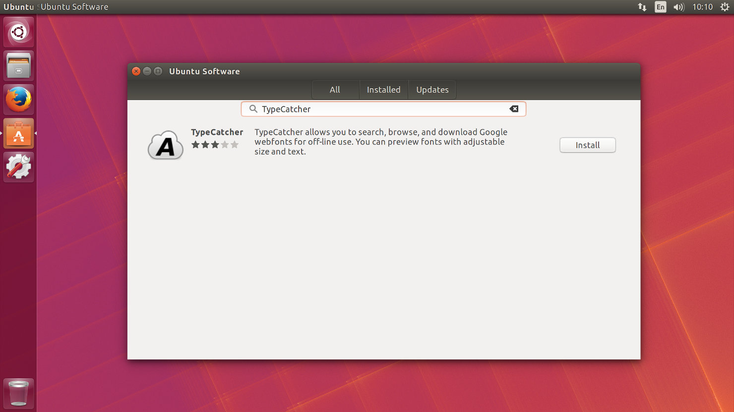 Screenshot of Ubuntu Software with TypeCatcher selected