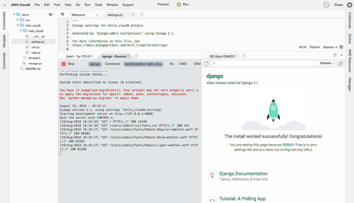 Django running in Cloud9